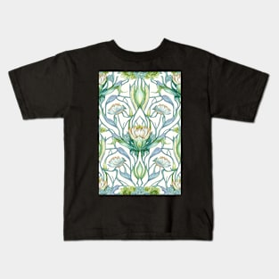 Floral Garden Botanical Print with White lotus Kids T-Shirt